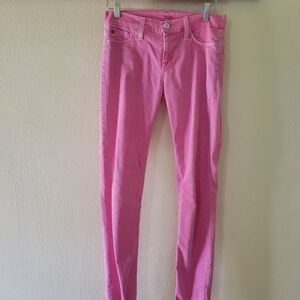 Hot Pink Skinny Jeans Hudson Cotton Blend Stretchy Made in USA Sz 26